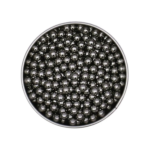 Premium 1/8 Inch Chrome Steel Ball Bearings Rock Solid Precision Metal Beads For Heavy Duty Machinery Repair Industrial Equipment And Tough Diy Projects Includes 500 Top Shelf Pieces in a round container.