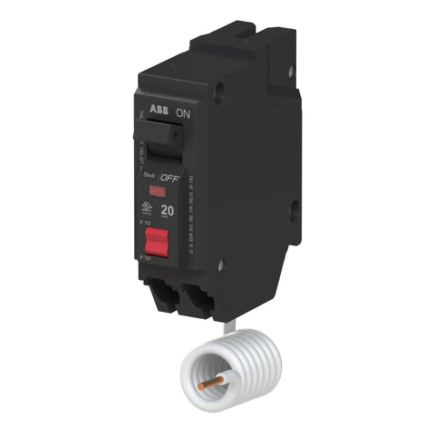 Built Tough 20 Amp Single Pole GFCI Circuit Breaker With Plug On Pigtail Wire For Quick Load Center Installation and Heat Resistant Ground Fault Protection.