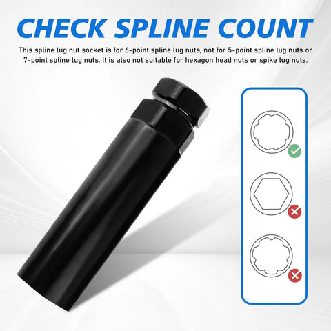 Heavy Duty 6 Spline Lug Nut Socket For Wheel Lock Removal and Fuel Rim Key with Sleek Chrome Finish, detailed 6-point design