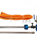 Heavy Duty Coolant Blending Mixer Adjustable Automatic Inline Fluid Mixer For Machinists High Precision Flow Control With Sturdy Metal Body showing stainless steel parts and orange hoses.