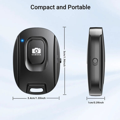 Two Pack Wireless Remote Shutter For iPhone And Android Cameras Bluetooth Photo Clicker with dimensions and compact design