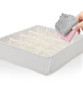 Sturdy Fabric Drawer Organizer Box With Segmented Compartments For Socks Underwear And Clothing Sorter, beige fabric with six sections