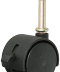 Kickproof Heavy Duty Nylon Hooded Twin Wheel Caster With Brake, 40mm black nylon caster with a grip neck stem mount.