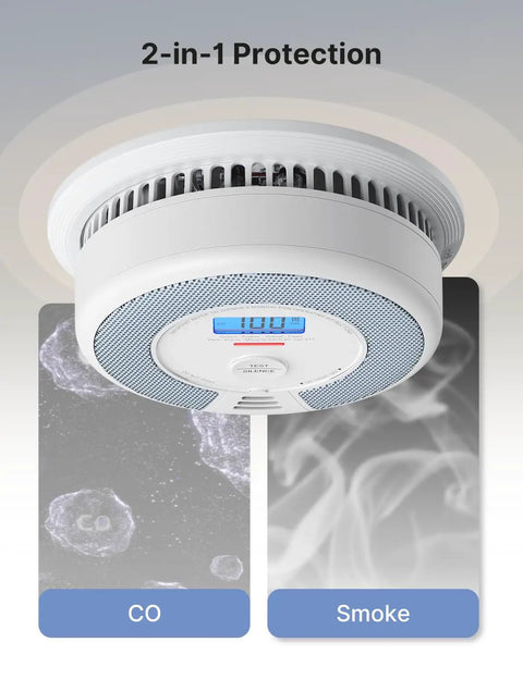 4 Pack Wireless Smoke And Carbon Monoxide Detector Combo Alarms With Easy Plug And Play Setup, showing dual sensor protection.