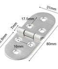 Self Supporting Flush Hinge For Folding Sewing Machine Table And Cabinet Hardware, stainless steel with dimensions for easy installation.
