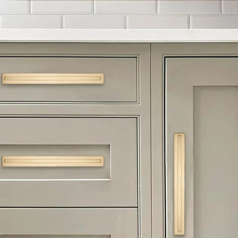 Solid As A Rock 5 Pack 6 Inch Hole Center Brushed Brass Cabinet Pulls With Rustic Backplate Heavy Duty Drawer Handles on cabinets.