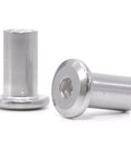 Kid Safe M6 X 15mm Binding Barrel Caps For Cribs, zinc plated steel screw parts, two caps shown from multiple angles.