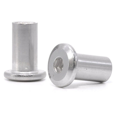 Kid Safe M6 X 15mm Binding Barrel Caps For Cribs, zinc plated steel screw parts, two caps shown from multiple angles.