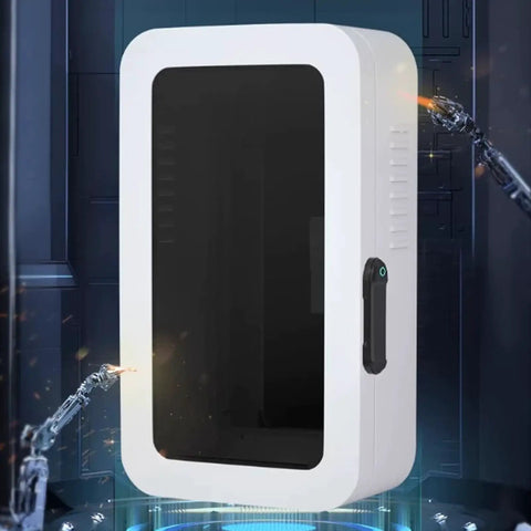Built Like A Tank Wall Mount Charger Cover With Secure Lock And Cord Organizer For Outdoor Charging Station Box waterproof weather resistant housing in white finish.