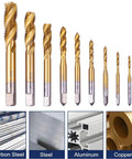 Pro Grade Titanium Coated HSS Spiral Flute Tap Set 9 Piece Metric Taps M2 Through M12 6542 High Speed Steel Rust Resistant