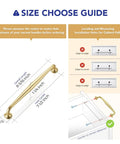 Top Tier Brushed Gold Cabinet Handles And Solid Metal Pulls For Kitchen Drawers 7 1 2 Inches Center To Center 10 Pack size guide with measurements