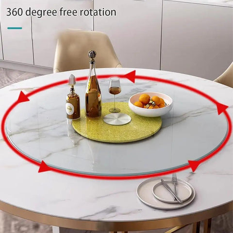Large Tabletop Rotating Lazy Susan Turntable In Bright Yellow With Slick Silent Spin And Zero Drama Tempered Glass Build That Runs As A Sweet Kitchen Workhorse For Families, featuring 360-degree rotation with dishes.