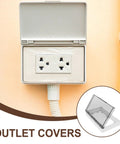 No Sweat Waterproof Outlet Covers With Heavy Duty Adhesive Strip For Quick Home Fixes Total Indoor Outdoor Weather Blocking, open cover display.