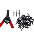 Ergonomic Plastic Rivet Gun Kit with 41 piece assorted nylon rivets and fastener removal tool displayed on white background
