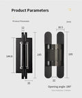 Heavy Hitter Ball Bearing Door Hinges Featuring 180 Degree Swivel Motion with dimensions for easy installation.