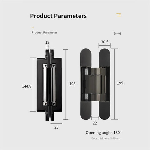 Heavy Hitter Ball Bearing Door Hinges Featuring 180 Degree Swivel Motion with dimensions for easy installation.