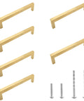 6 Pack Brushed Gold Cabinet Pulls Square Dresser Handles 5 Inch Center To Center Stainless Steel Hardware with screws