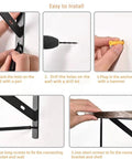 Installation steps for Rock Solid 10 Inch Shelf Brackets 6 Pack with drill, anchors, and screws for DIY floating shelves.