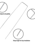 200 Pack 8 Inch Landscape Staples Heavy Duty 11 Gauge Galvanized Steel Garden Stakes U Shaped Pins close-up and features