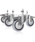 Heavy Duty 3 Inch Threaded Stem Caster Wheels Set of 4 with Brakes 600 Lbs Load Non Marring TPR Rubber Dual Locking Swivel Casters for Furniture Cart Dolly showing silver design and gray rubber treads.