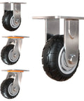 Built Tough 4 Inch Heavy Duty Rubber Casters Set Two Locking Swivel Wheels Plus Two Fixed Rollers showcasing rubber wheels and metal plates.