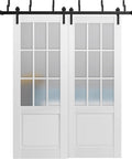 Radical Solid Wood Interior Bypass Sliding Barn Doors With Frosted Glass Panes 64X96 White set with decorative frosted panels.