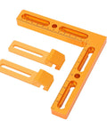 Durable CNC Workpiece Positioning Fixture Aluminum Alloy Vise Clamps With Side Clamping For T Slot Tables, orange square ruler with clamps.