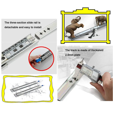 Badass Full Extension Drawer Slides With Secure Locking Latch, Side Mount Ball Bearing Runners, Heavy Duty Steel Glides detail with caliper measuring.