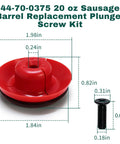 Heavy Duty Metal Plunger And Screw Replacement Kit For 20 Oz Sausage Barrel Caulk Guns, Showing dimensions of plunger and screw.