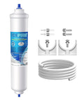 Top Shelf Inline Water Filter For Refrigerator And Ice Maker NSF Certified Heavy Duty Build cuts chlorine, includes tubing and fittings.