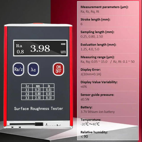 Pro-Grade Surface Roughness Tester With LED Display 0.01μm Ultra-Precision Portable And Easy To Use showing Ra 3.98 measurement