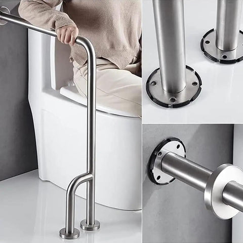 Heavy Duty Toilet Safety Rail 27.5 Inch Bathroom Grab Bar Featuring Brushed Stainless Steel Build near toilet for seniors