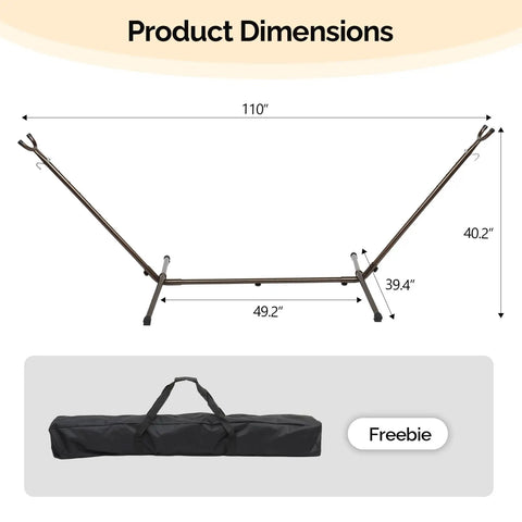 550 Lbs Capacity Hammock Stand With Portable Carrying Bag Heavy Duty Two Person Frame shown with dimensions and free bag