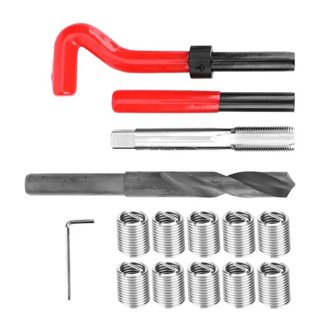 Beefy M14x1.25 Thread Repair Kit 15 Piece Stainless Steel Workhorse with visible tools and threaded inserts