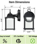Super Chill Outdoor Wall Lantern With Built In Dusk To Dawn Sensor Slick Aluminum Build Daylight Led 5000k Black Exterior Light 2 Pack dimensions showing height and width in inches.