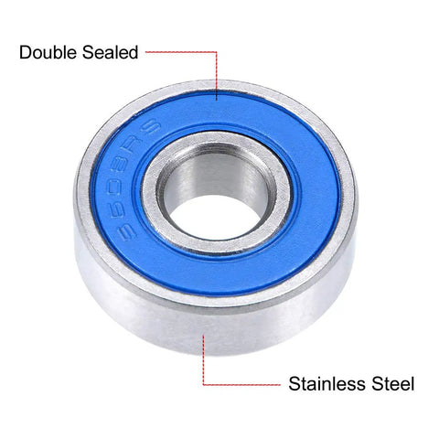 Top Shelf Stainless Steel Ball Bearings S608 2Rs Double Sealed Corrosion Resistant 8X22X7Mm Abec 1 with blue seal and stainless steel.
