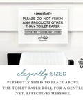 Elegant Acrylic Bathroom Do Not Flush Sign 3.5x5 Inches With Adhesive Pack Of 5, mounted above toilet paper dispenser