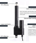 Heavy Duty Electric Linear Actuator Featuring Built Different DC 12V Motor Design For Effortless Nursing Bed Raises And Massage Couch Adjustments Straight Fire Reliability With Smooth Telescopic Rod labeled image showing parts like lifting lugs and motor.