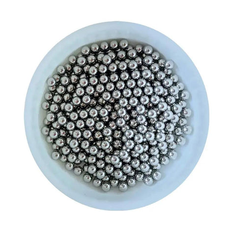 Top Shelf Grade 100 3mm 304 Stainless Steel Bearing Balls 50000 Piece Bulk Pack perfectly arranged in a bowl.