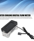 Inline PC Water Cooling Flow Meter With OLED Display featuring electronic flow indicator, shown with cable and clear casing.