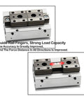 Heavy Duty Low Profile Air Cylinder And Parallel Gripper Compatible With Mhf Series Systems smooth rail slide action view with guide rail fingers.