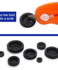 Top Drawer Rubber Grommets With Flame Resistant Cable Hole Plugs For Wire Wrangling and Electrical Upgrades in seven sizes during installation.