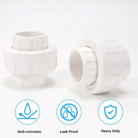 1 Inch PVC Union Coupling Pipe Fitting Socket To Socket Schedule 40 Slip Union Adapter With EPDM O Ring White Pack Of 4 displayed