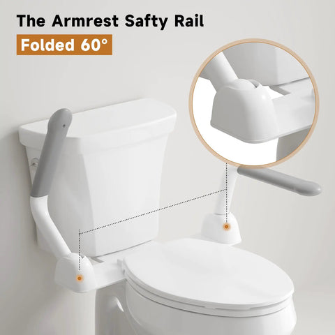 Beast Mode Cast Iron Toilet Safety Rails With Quick Fold Handles giving seniors strong support with side rail folded 60 degrees.