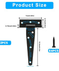 12 Pcs 6 Inch T Strap Hinges Heavy Duty Outdoor Tee Hinge detailed size chart with screw included, black galvanized iron