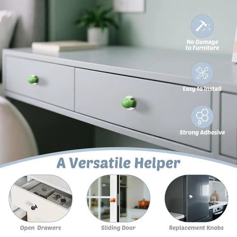 Dead Simple Peel And Stick Cabinet Knobs Ten Pack Red Ceramic Ball Handles With Slick Silver Stainless Base Rock Solid Adhesive Zero Fuss Install For Drawers Cupboards And Dressers on grey drawer