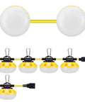 LED Construction String Lights 50FT, 5x50W Units, 5000LM Total, linkable work lights with clear polycarbonate housing, IP65 waterproof.