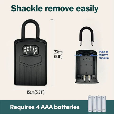 Smart Digital Key Lock Box With App Control And Bluetooth Remote Access Locked Down Tight For Indoor Or Outdoor Use. Dimensions shown.
