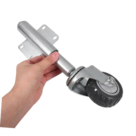 Heavy Duty Gate Helper Wheel With Spring Shock Absorber And Rugged Steel Swivel Caster For No Sweat Yard Gate Rolling and Effortless Outdoor Operation held in hand