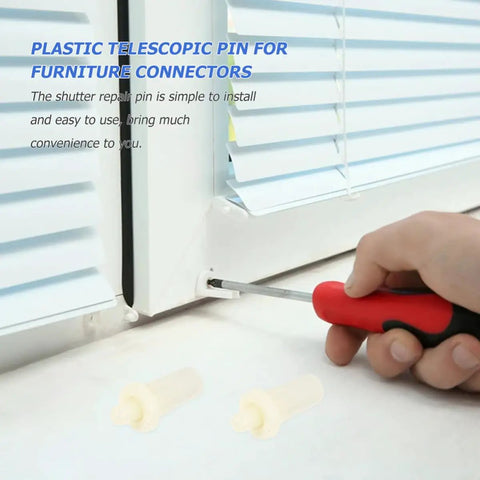 No Sweat 40 Pack Shutter Repair Pins Spring Loaded Plastic Louver Replacement Kit Easy Fix Window Blind Slats installation with screwdriver.